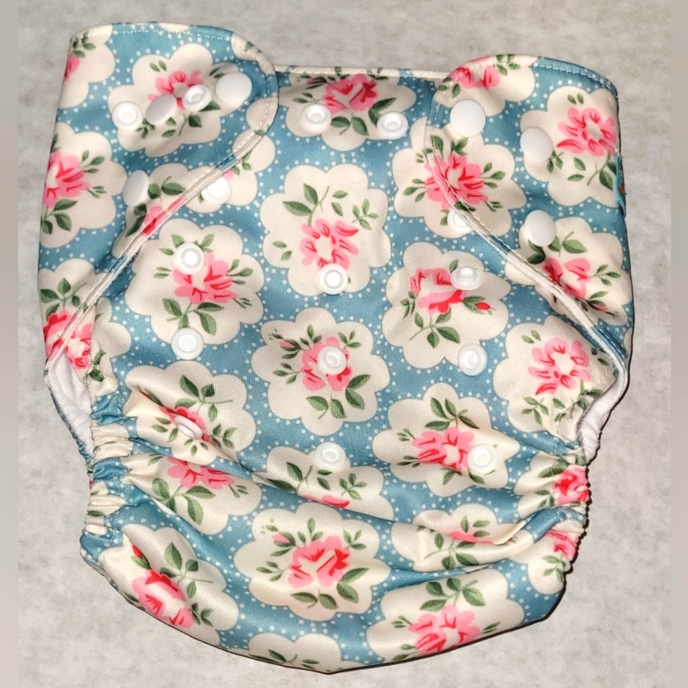 Alva Baby reusable diaper blue pink floral. One Size. 2 inserts included.